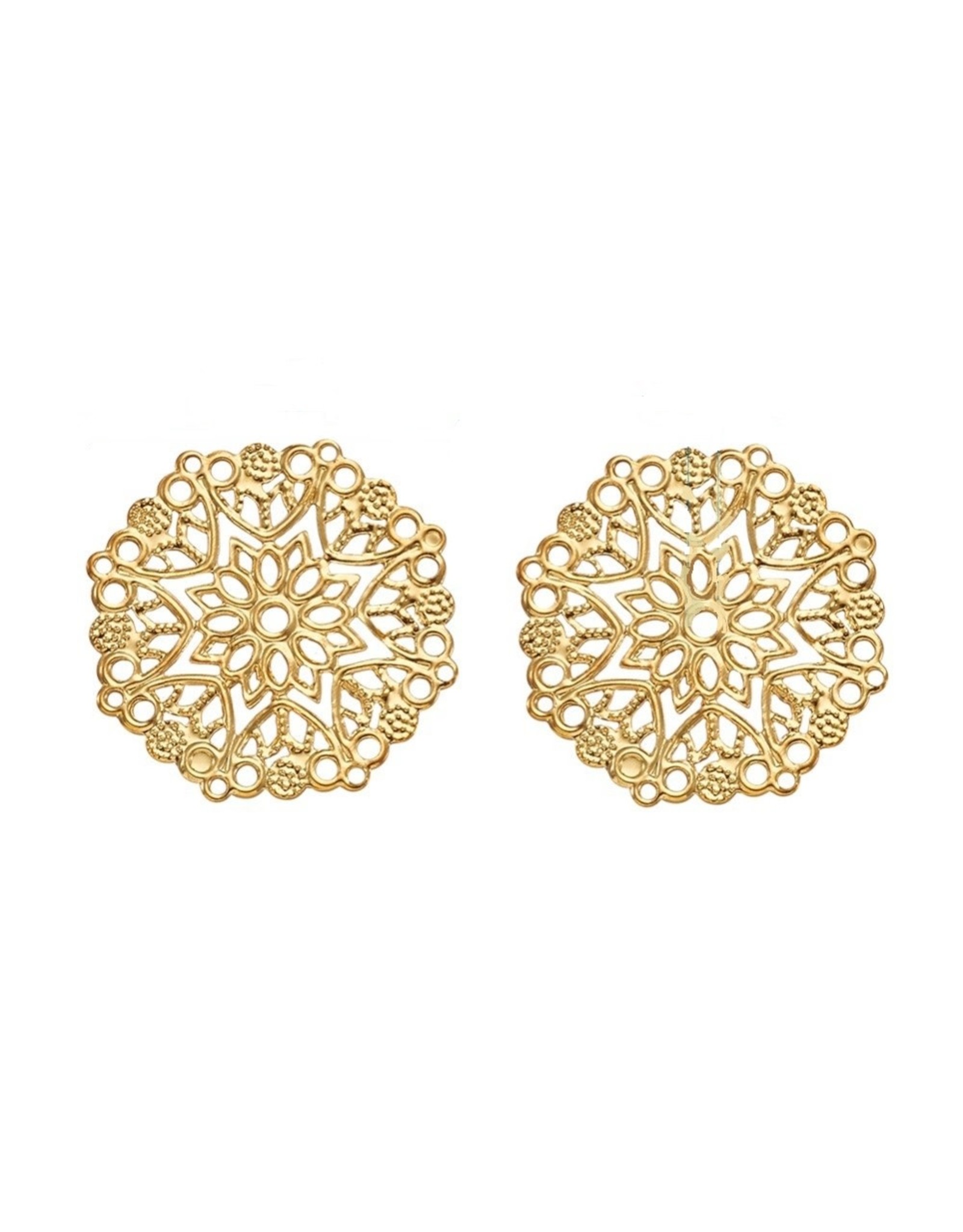 Octagon Link Filigree  35mm Gold  x5