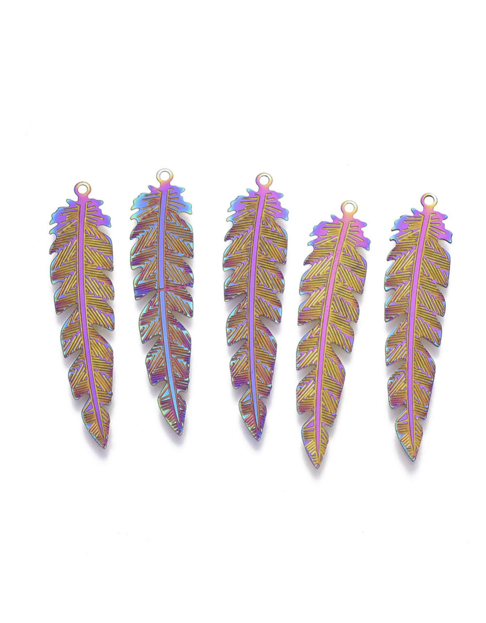 Feather 42x9mm Rainbow Stainless Steel  x4