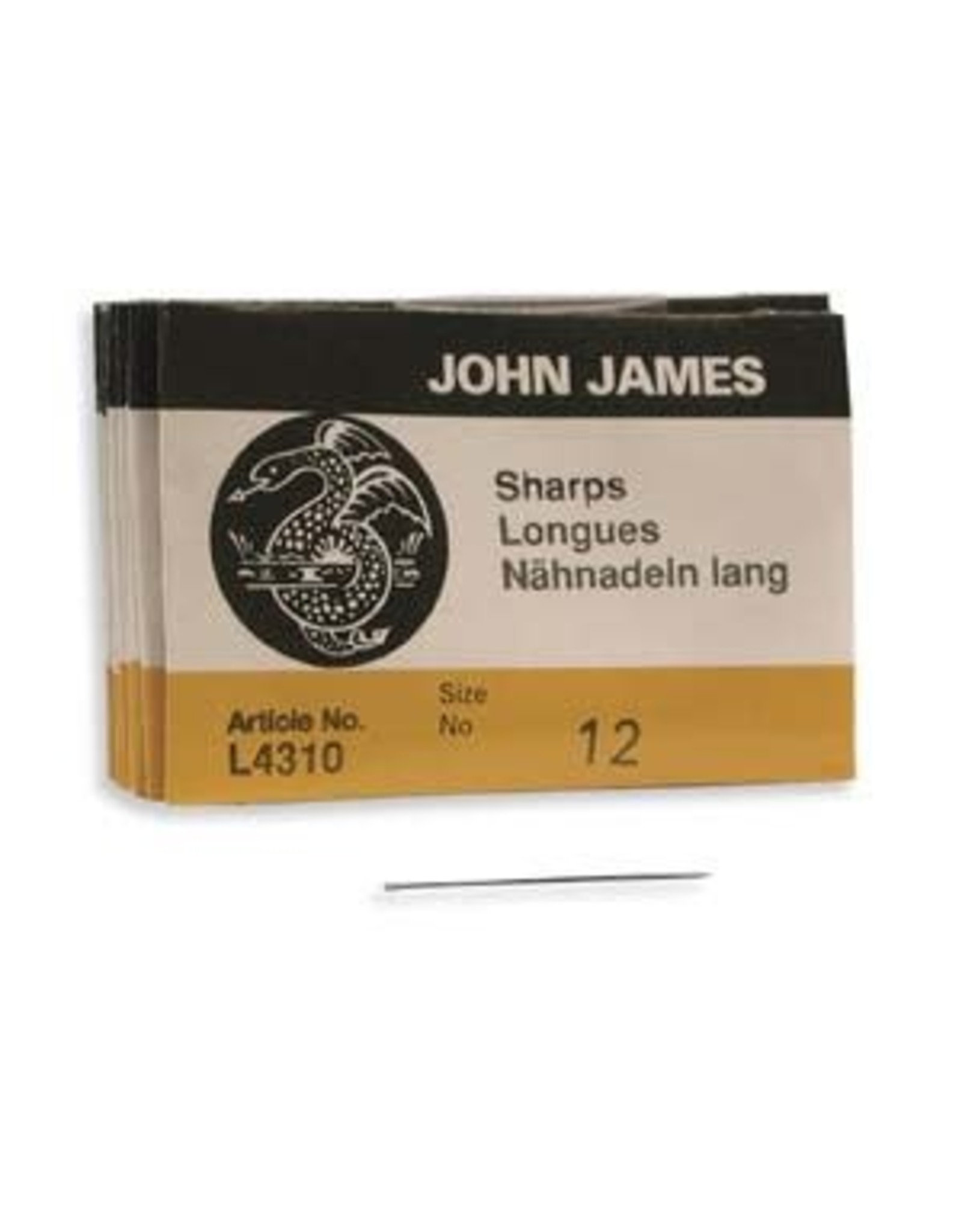 John James Beading Needle Size 12 Sharps  1.25"   x25