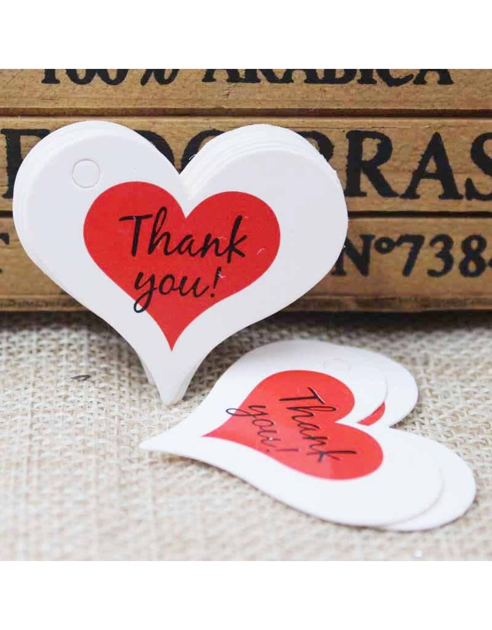 White Paper Gift Tag  Thank You Heart  32x39mm  x10