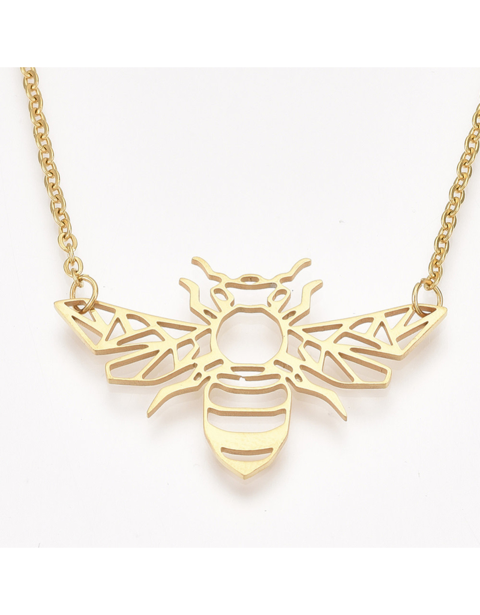 Bee  Necklace Stainless Steel  Gold 25x39mm  17'' x1