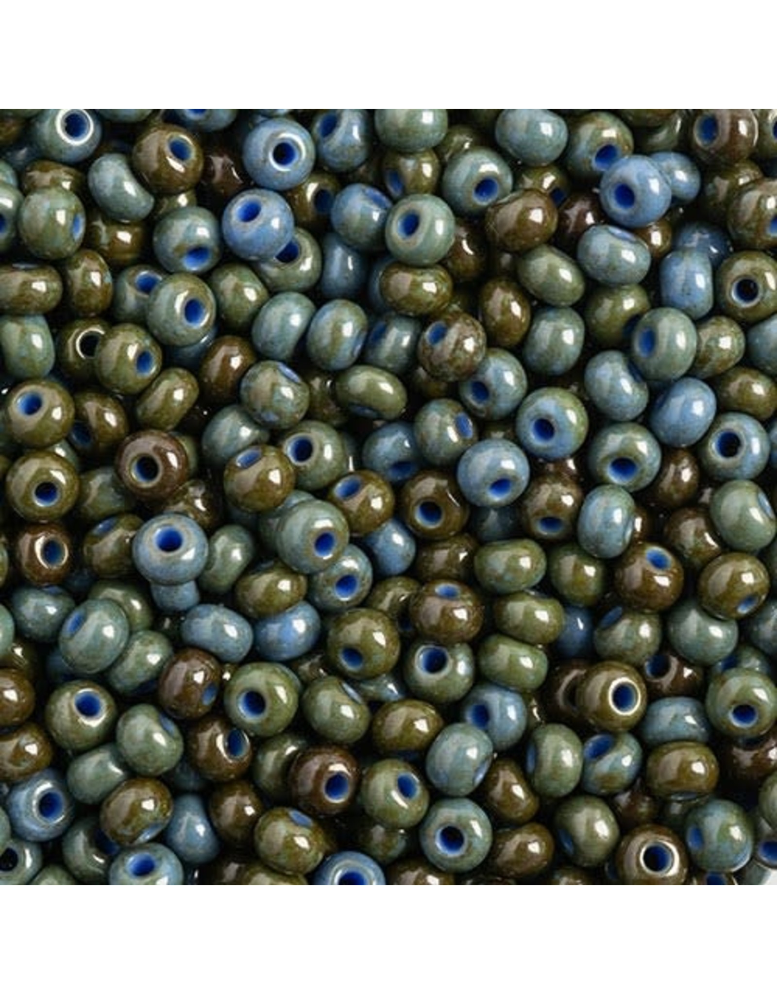 Czech *401527  6  Seed 10g  Opaque Medium Blue Travertine