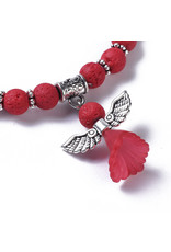 Bracelet with Red Lava and Angel Charm 6mm