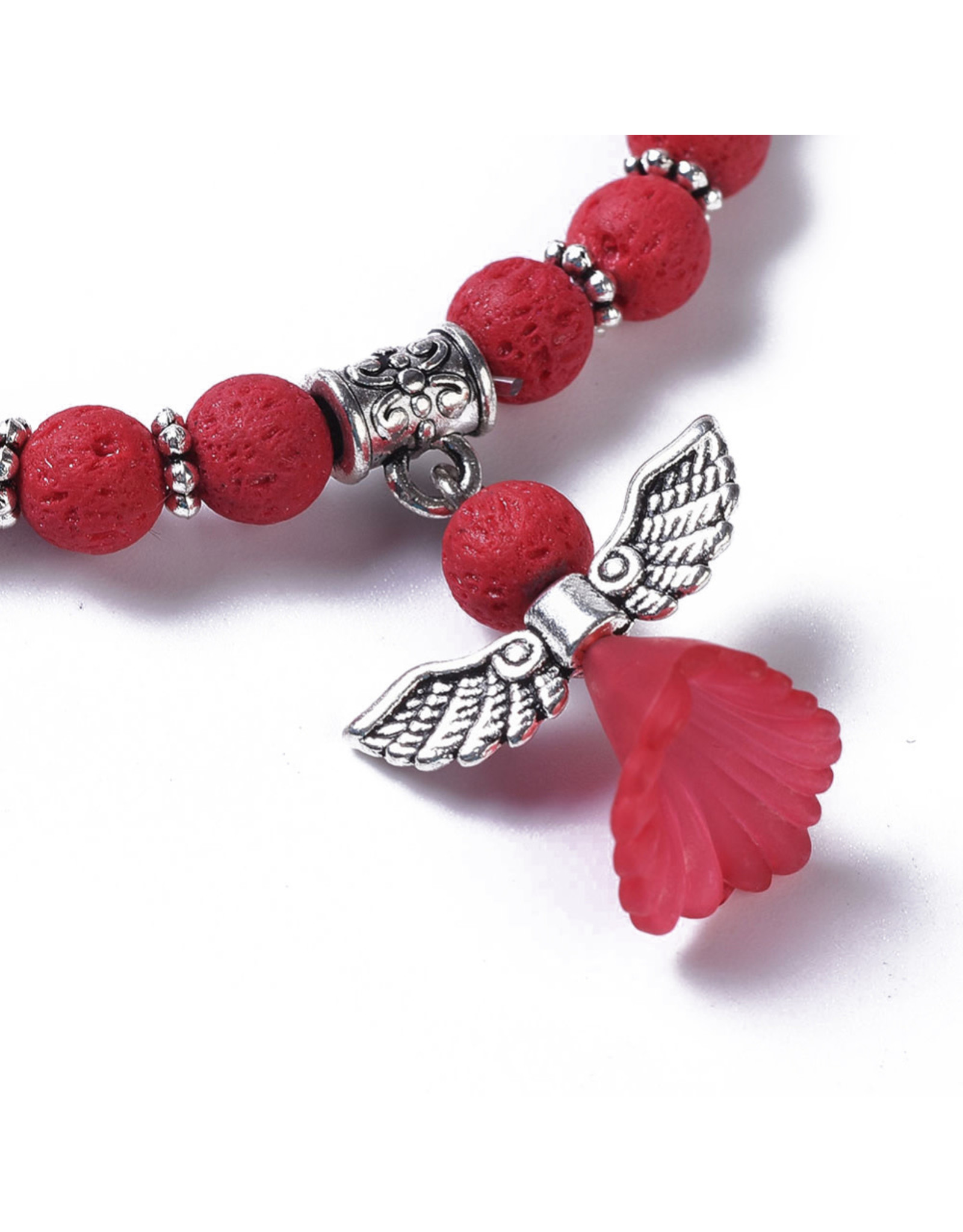 Bracelet with Red Lava and Angel Charm 6mm