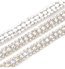 Rhinestone Banding 3 row 11mm Silver/Clear AB  x1 foot