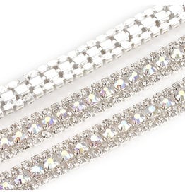 Rhinestone Banding 3 row 9mm Silver/Clear & Clear AB  x1 foot