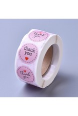 Pink Sticker Assorted Thank you with Heart  25mm  x500