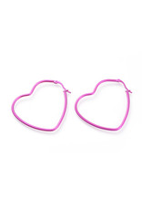 Hoop Earring Heart 52x46mm Pink Stainless Steel  x1 Pair