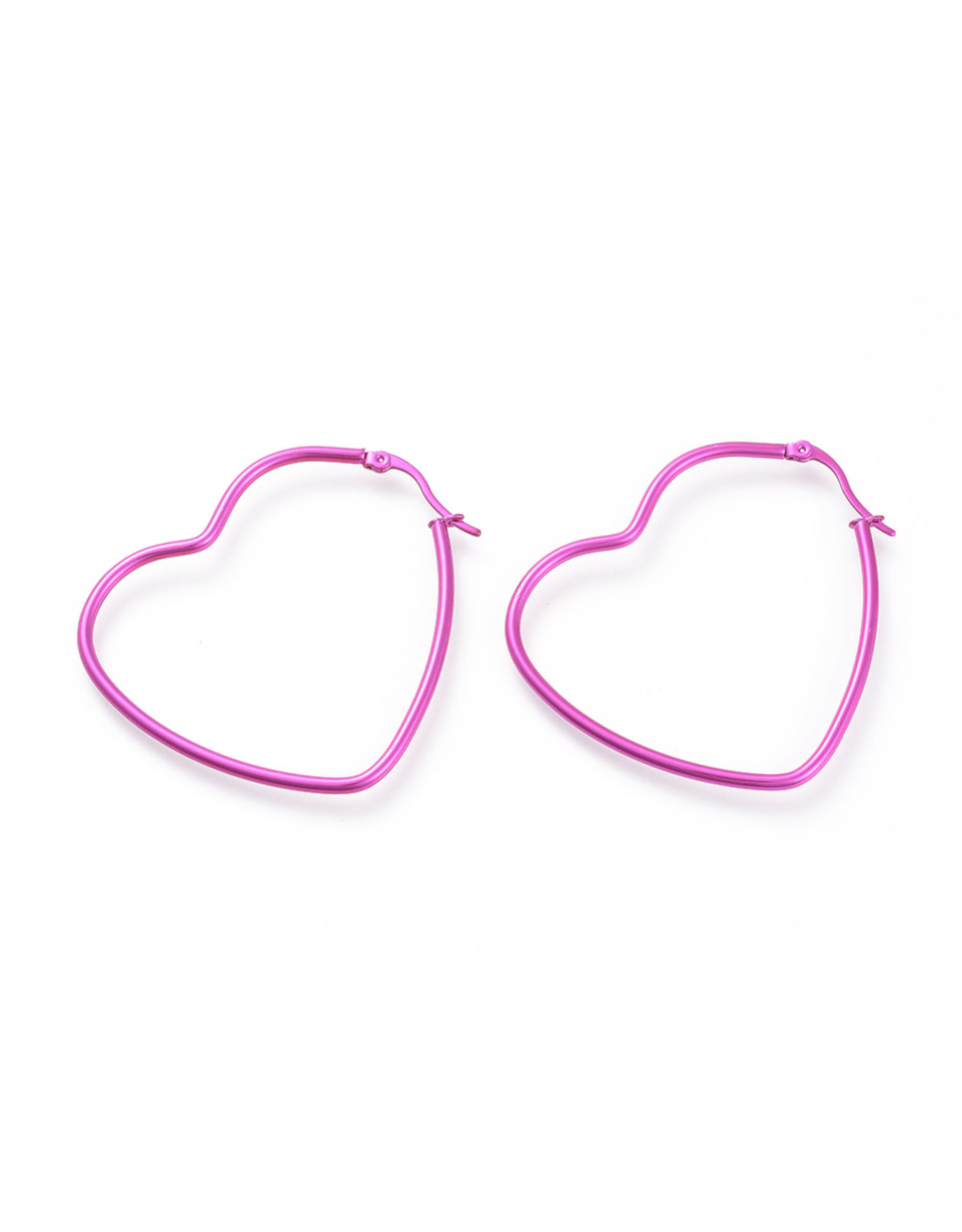 Hoop Earring Heart 52x46mm Pink Stainless Steel  x1 Pair