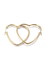 Hoop Earring Heart 42x36mm  Gold Stainless Steel  x1 Pair
