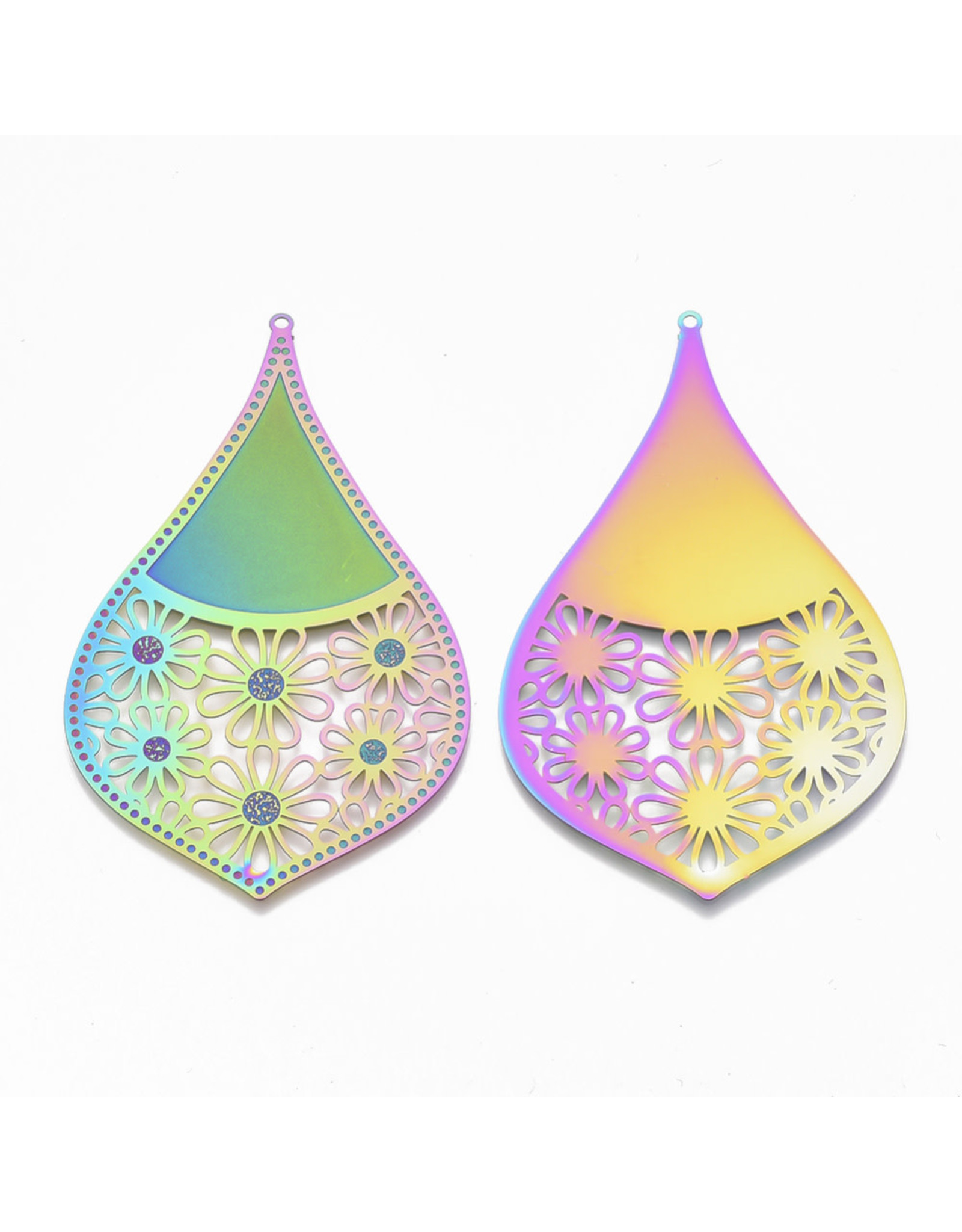 Teardrop Pendant 54x34mm Stainless Steel Colourful x6  NF