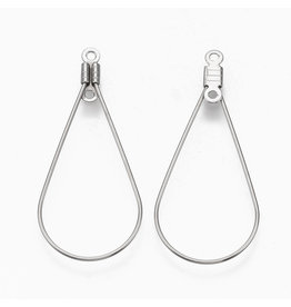 Earring Hoops Teardrop 38x17mm  Stainless Steel NF x10