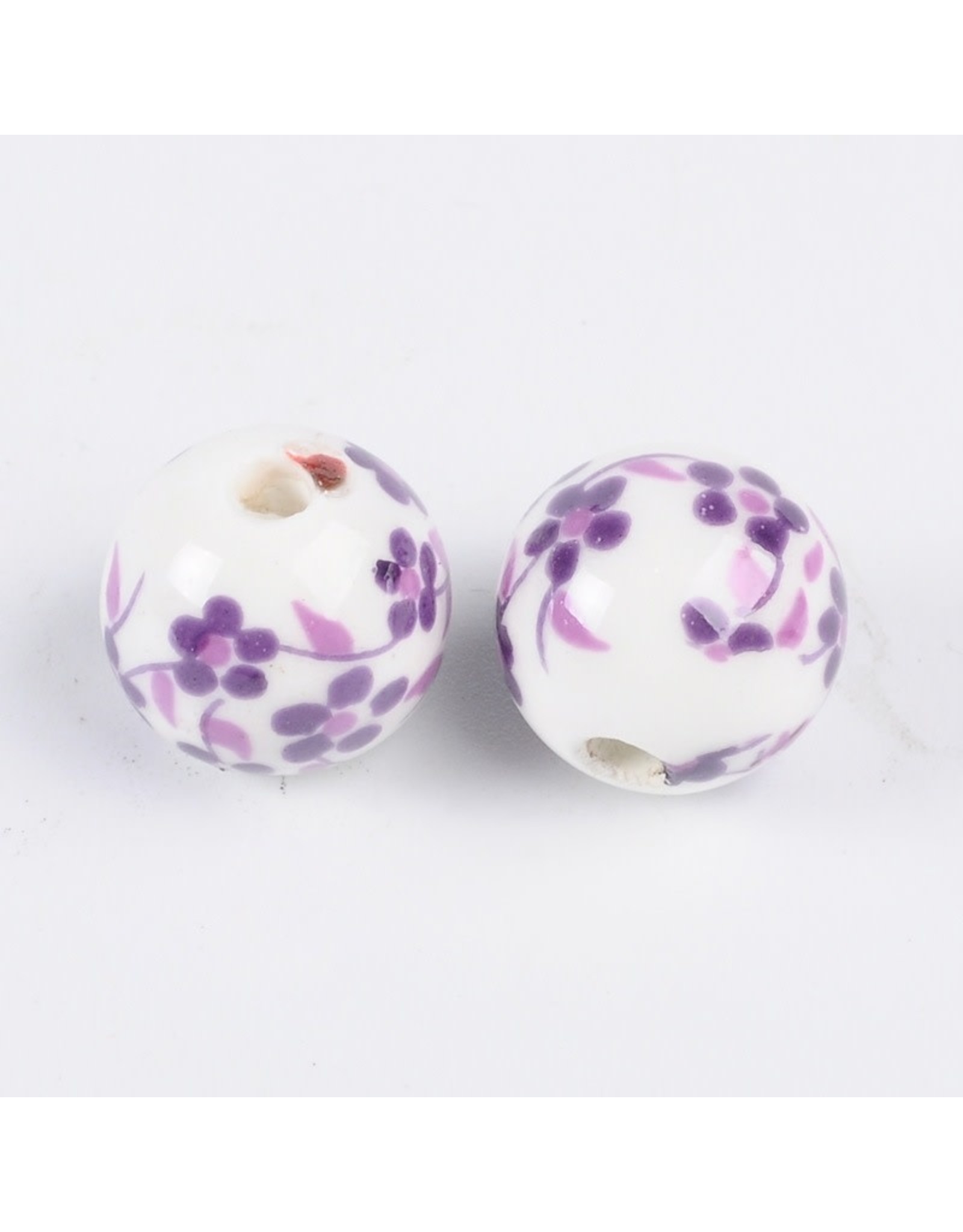 Round Flower Pattern 12mm White/Purple  x10