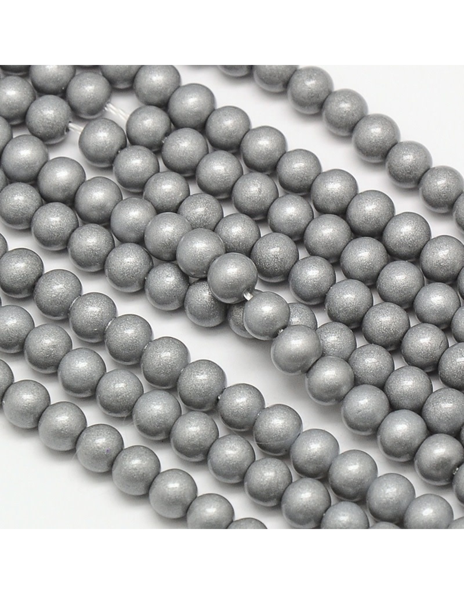 8mm Round Glass Pearl  Silver  approx  x50