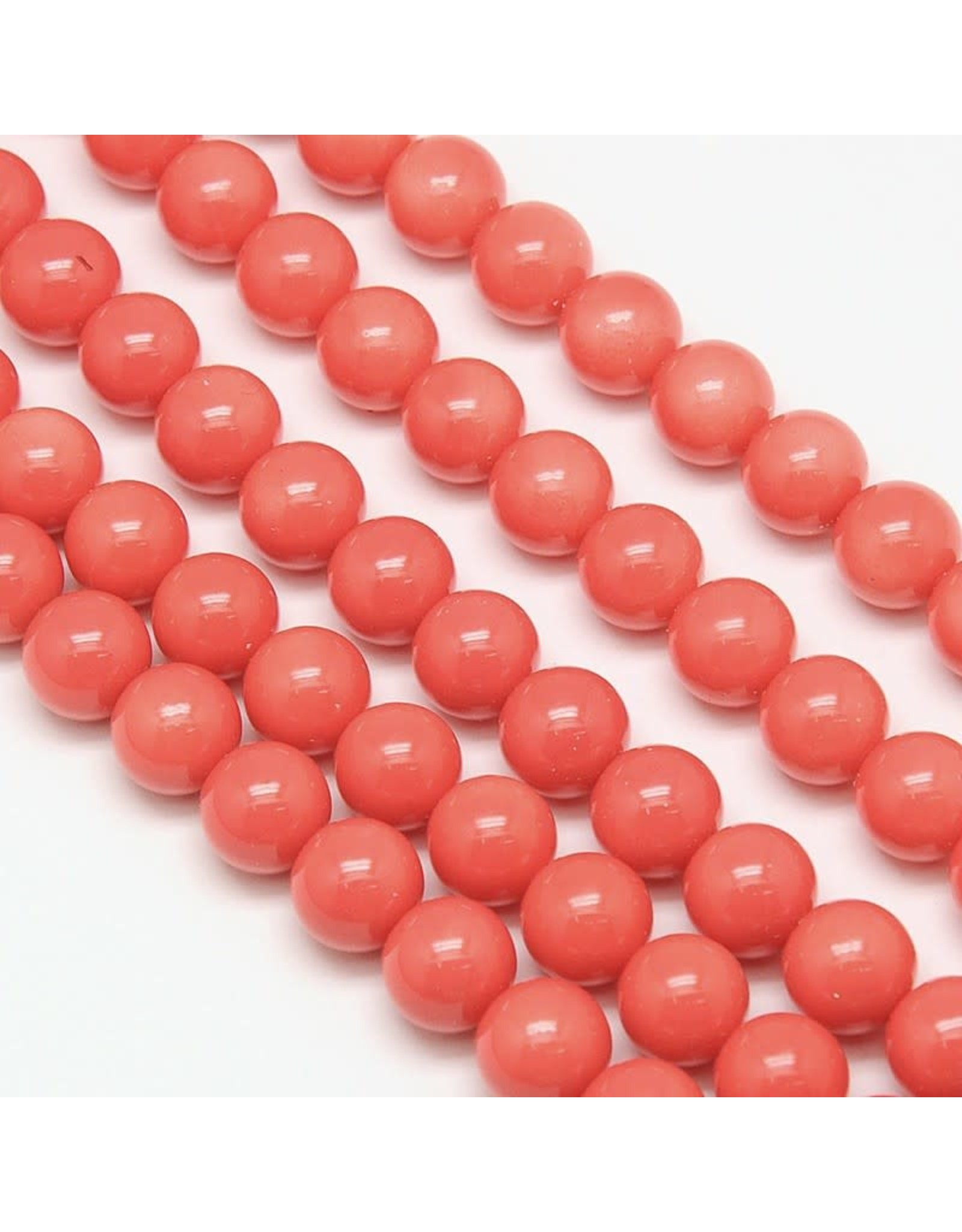 8mm Round Glass Pearl  Tomato Red  approx  x50