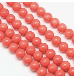 8mm Round Glass Pearl  Tomato Red  approx  x50