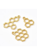 Honey Comb Charm Gold 20x15mm  x6pcs (3 pairs)  NF