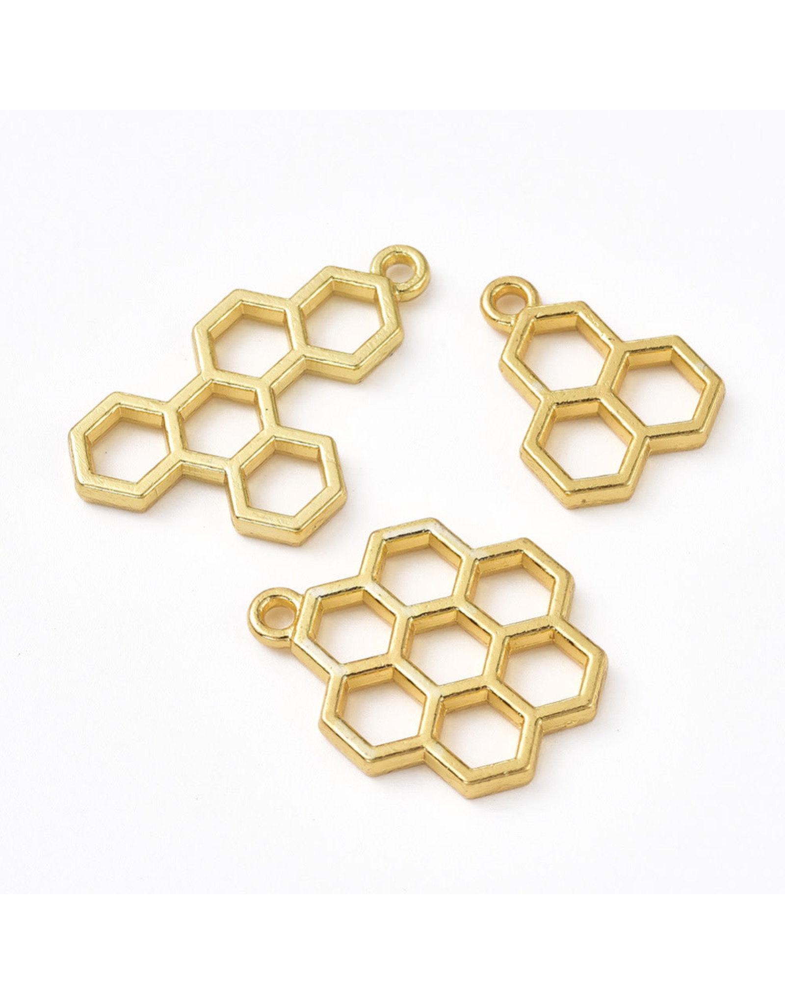 Honey Comb Charm Gold 20x15mm  x6pcs (3 pairs)  NF