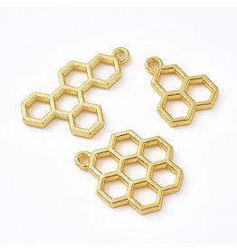Honey Comb Charm Gold 20x15mm  x6pcs (3 pairs)  NF