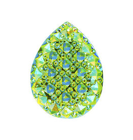 Spiky Drop Resin Cabochon 20x30mm Lime Green AB  x2
