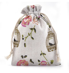 Gift Bag Pink Flower and Bird Cage  14x10cm  x5