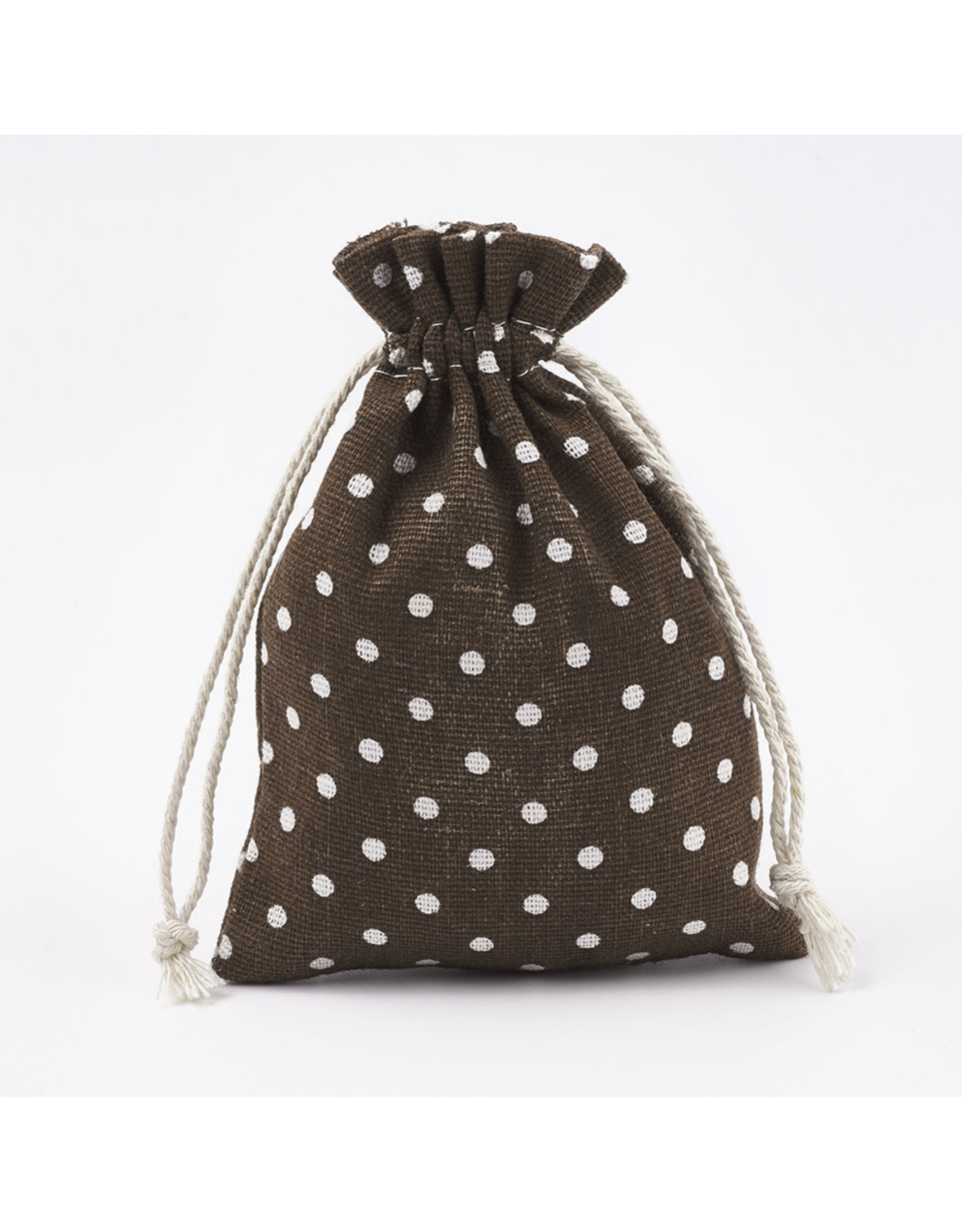 Gift Bag Brown with White Polka Dots  14x10cm  x5