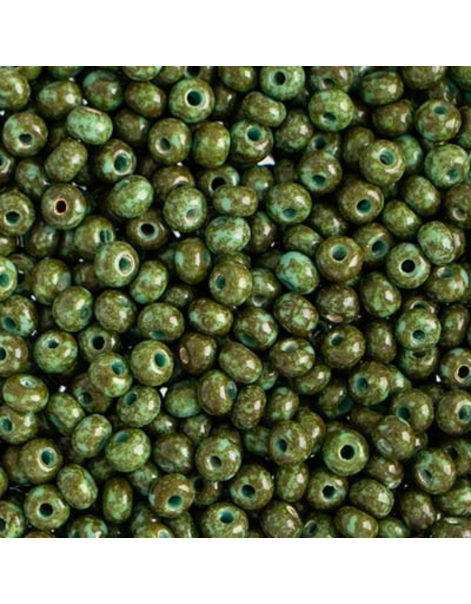 Czech *401524B  6  Seed 125g  Opaque Turquoise Green Travertine