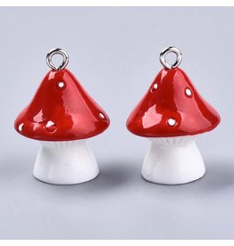 Resin Mushroom  Red and White 24x17mm  x6