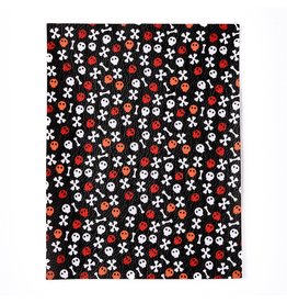 Faux Leather Beading Backing Black with Red/White/Orange Skull and Bones  .5mm thick 8x6"”