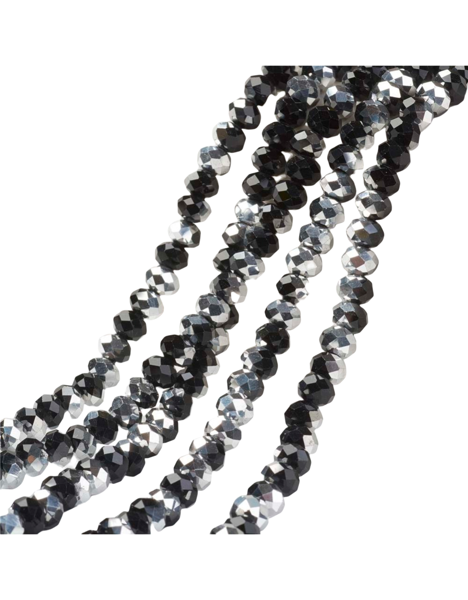 4x3mm Rondelle Jet Black 1/2 Silver  x100