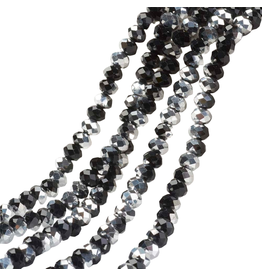 4x3mm Rondelle Jet Black 1/2 Silver  x100