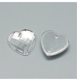 Heart Plastic Cabochon 18mm Clear Silver x10