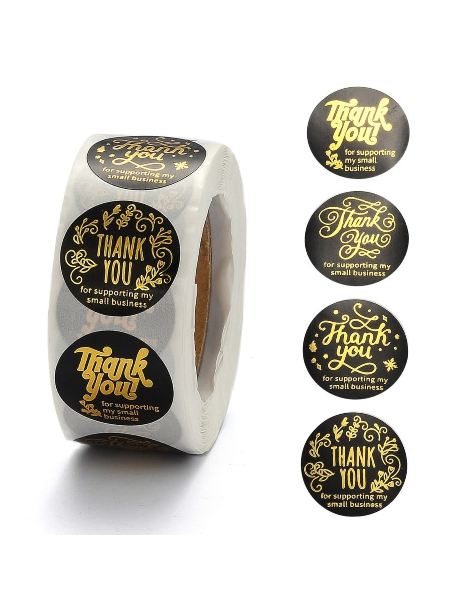 Black Sticker with Gold Assorted Thank You  25mm  x500