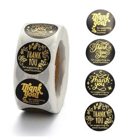 Black Sticker with Gold Assorted Thank You  25mm  x500