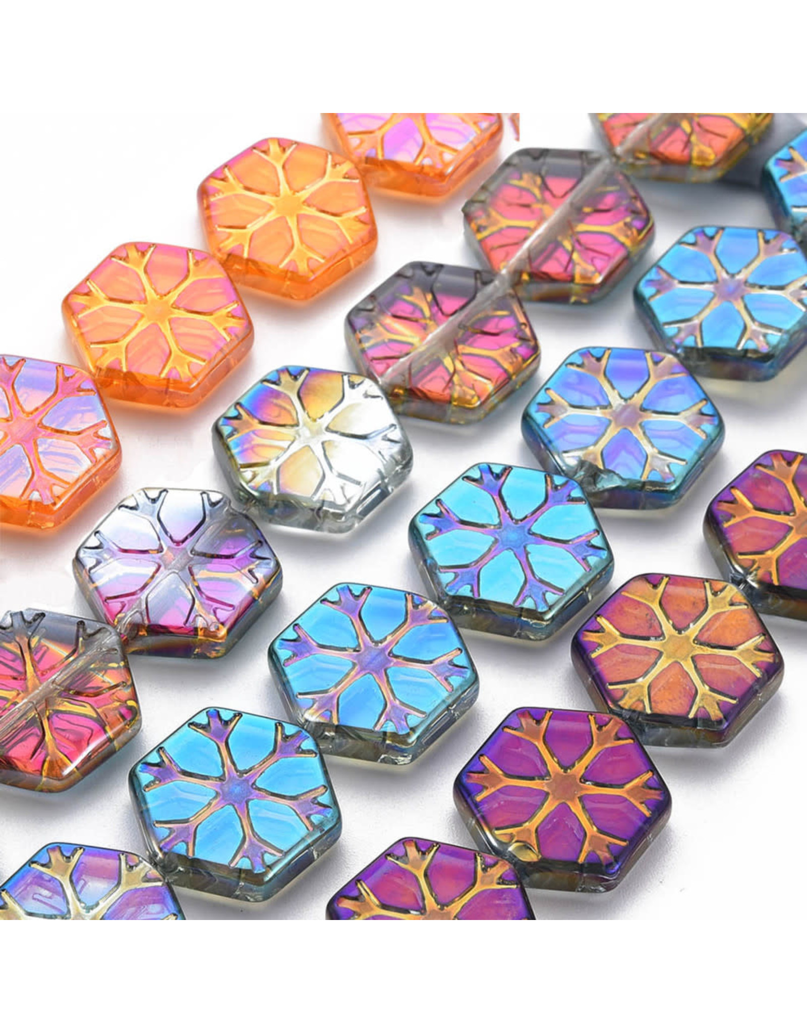 16x15x4mm Glass Snowflake  Assorted  x5 pair