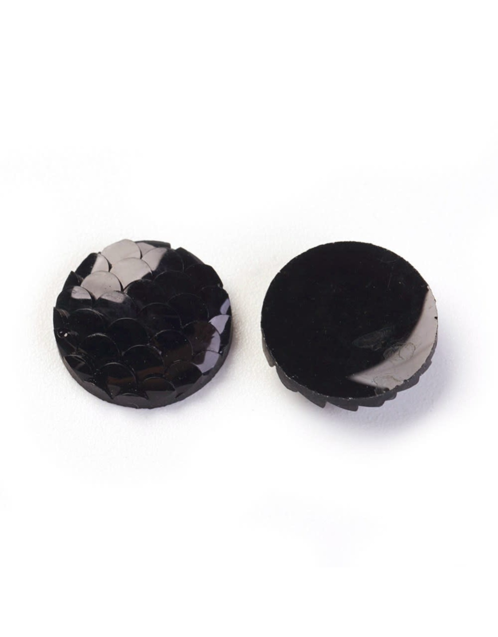 Mermaid Fish Scale Round Resin Cabochon 12x3mm Jet Black x10