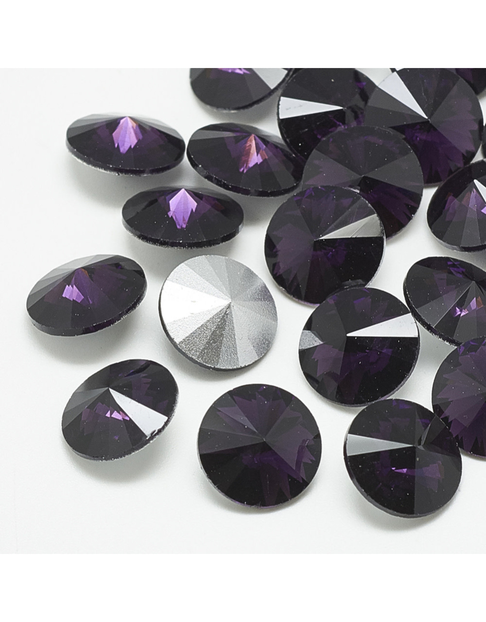 Round Glass Rivoli  16mm Tanzanite Purple  x6