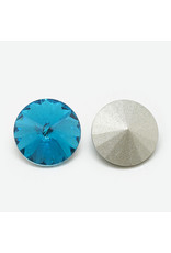 Round Glass Rivoli  12mm Dark Aqua Blue x6