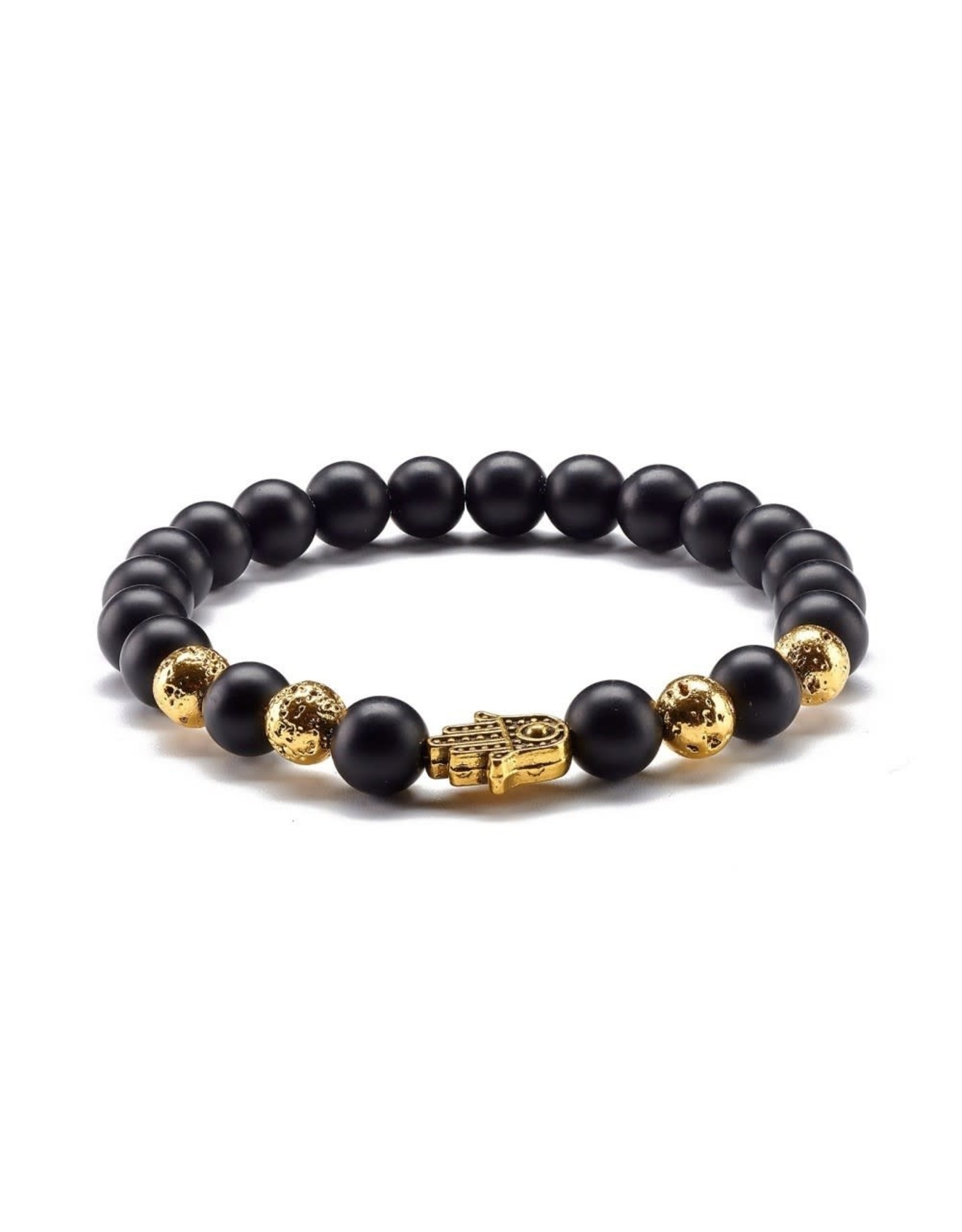 Bracelet with 8mm Lava and Gold Hamsa Hand