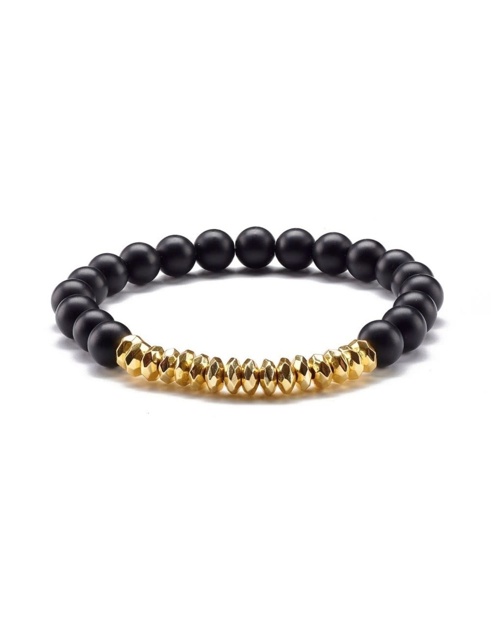 Bracelet with 8mm Black Stone and Gold Spacers