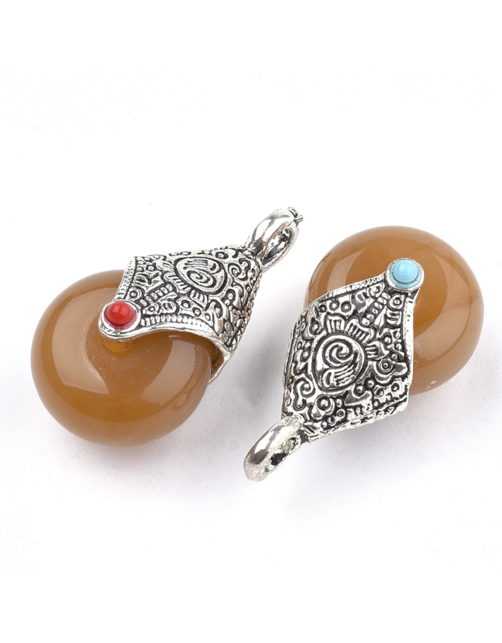 Resin Tibetan Style Drop Caramel 28x16x14mm  x2