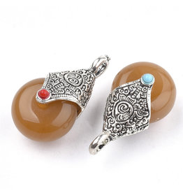 Resin Tibetan Style Drop Caramel 28x16x14mm  x2