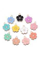 Flower Charm 20x17mm Assorted Colours Gold x3 pair