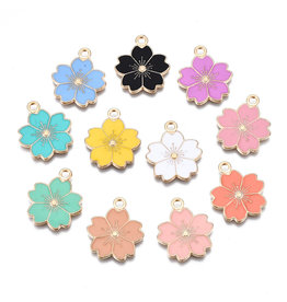 Flower Charm 20x17mm Assorted Colours Gold x3 pair