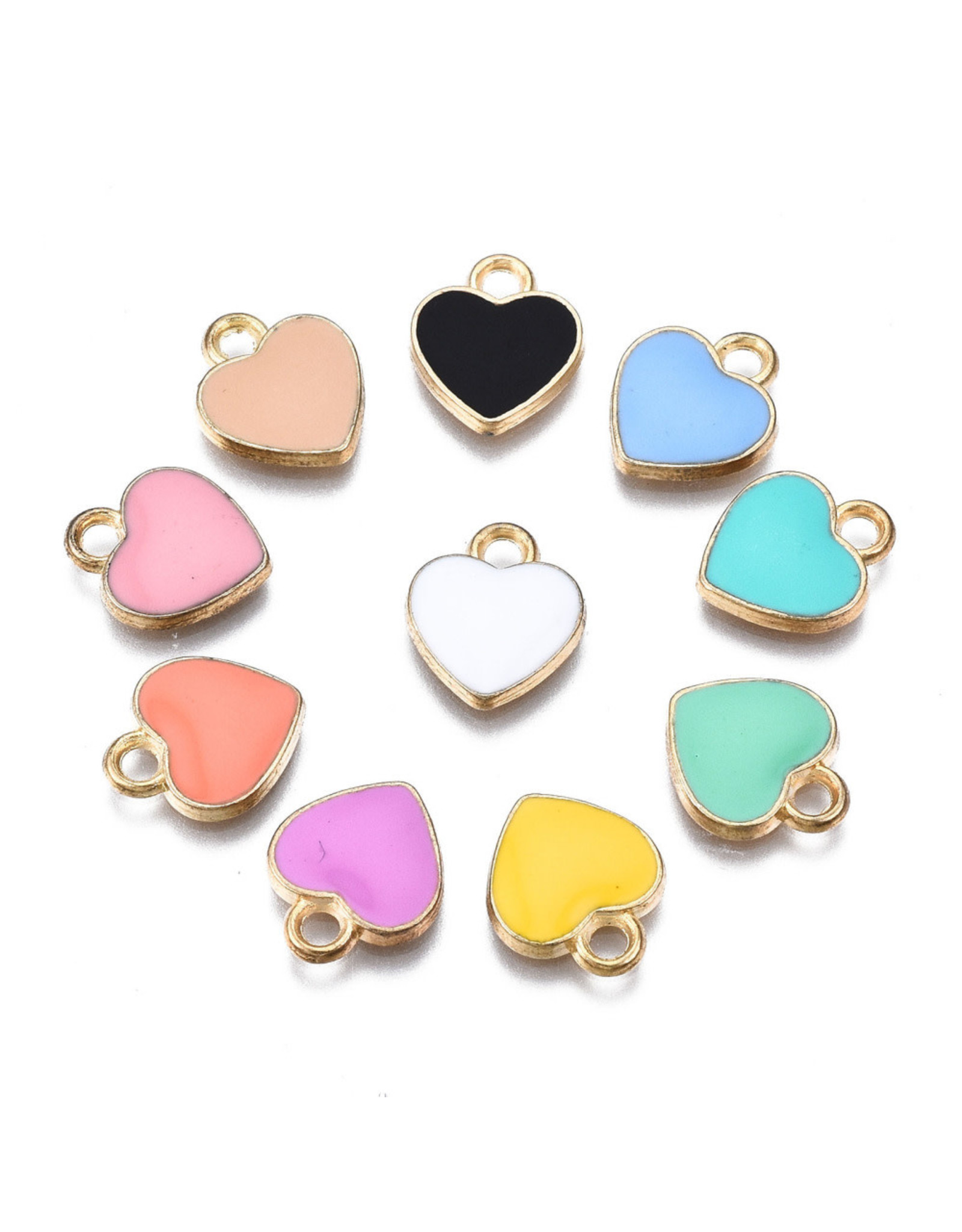 Heart Charm 12x10mm Assorted Colours Gold x3 pair