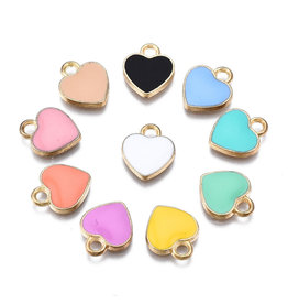 Heart Charm 12x10mm Assorted Colours Gold x3 pair