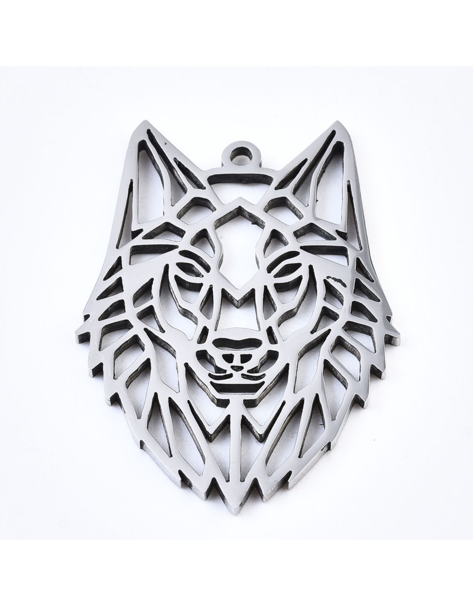 Wolf Head Pendant Stainless Steel  32x23mm  x1 NF
