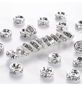 Rhinestone Rondelle Brass 7mm Silver/Clear x50 Grade A NF