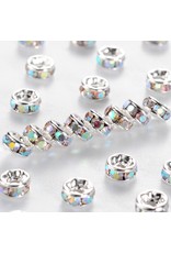 Rhinestone Rondelle Brass  4mm Silver/Clear AB  x50 Grade A NF