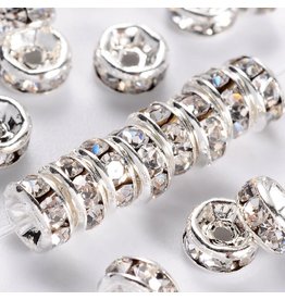 Rhinestone Rondelle Brass  4mm Silver/Clear   x50 Grade AAA  NF